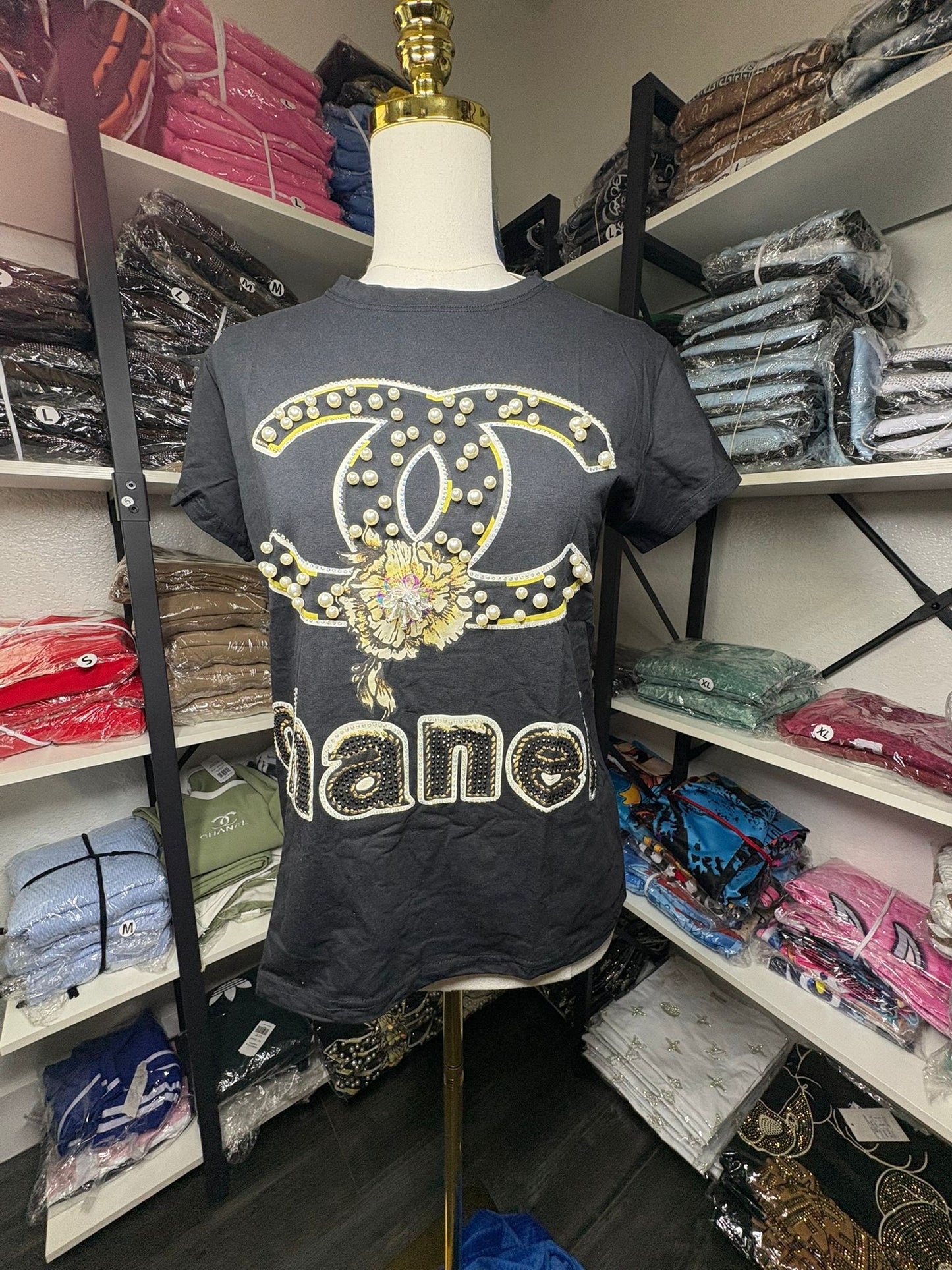 Women’s T-Shirt – Embellished Logo & Floral Detail