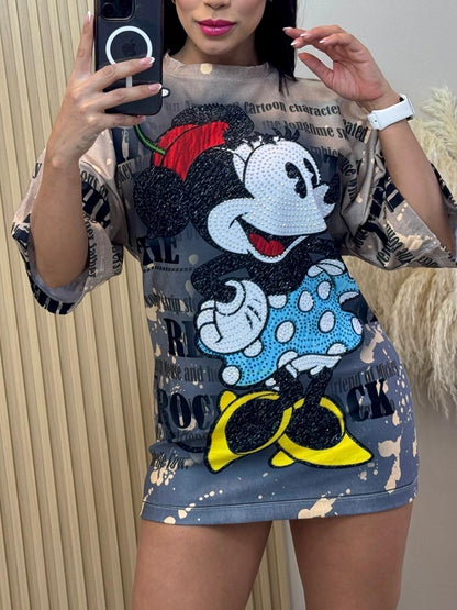 Oversized Midi Dress – Graphic Cartoon