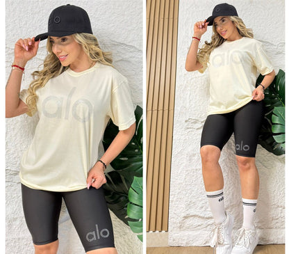 Women’s Active Set – Rhinestone Cold-Fabric T-Shirt & Suplex Biker Shorts