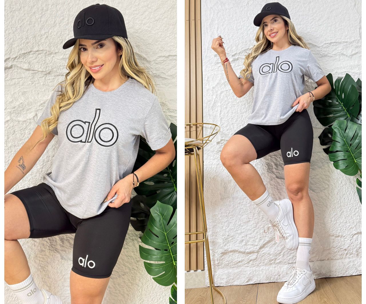 Women’s Active Set – Embroidered Cotton T-Shirt & Suplex Biker Leggings