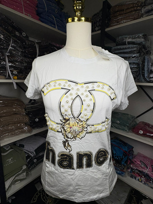 Women’s T-Shirt – Embellished Logo & Floral Detail