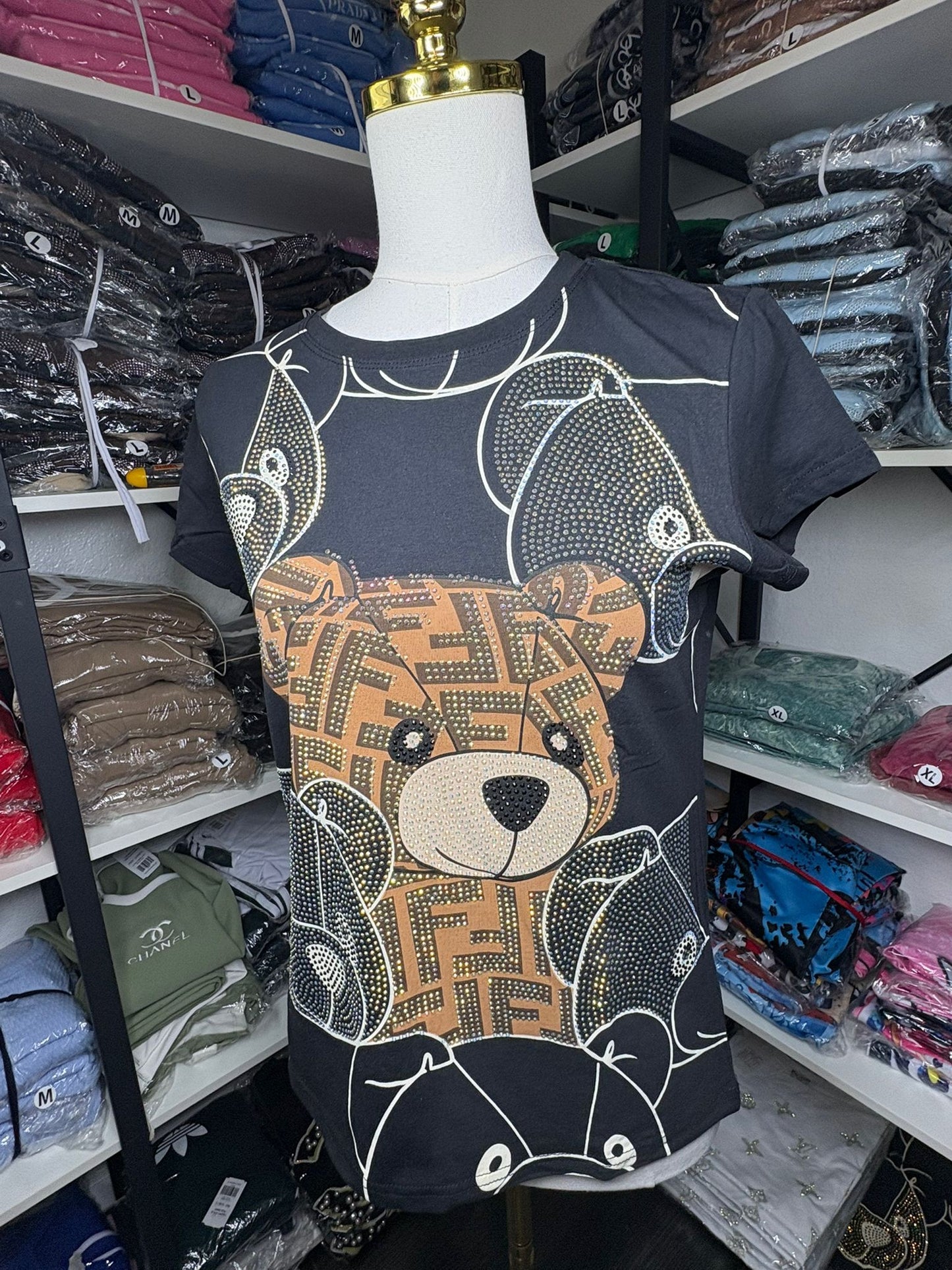 Women’s T-Shirt – Teddy Bear Rhinestone Design
