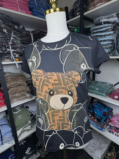 Women’s T-Shirt – Teddy Bear Rhinestone Design