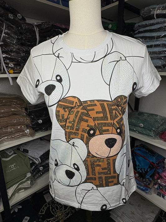 Women’s T-Shirt – Teddy Bear Rhinestone Design