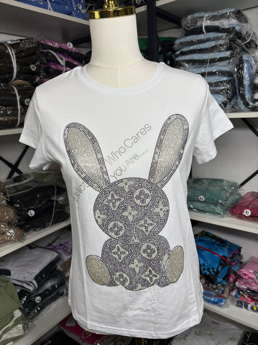 Women’s Crop T-Shirt – Rhinestone Bunny
