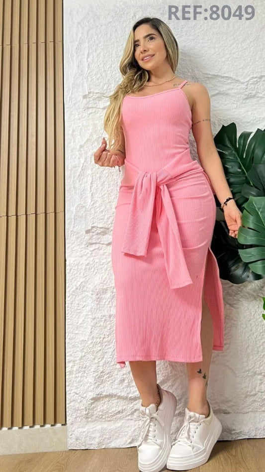 Women’s Ribbed Midi Dress with Sweater – 2 Piece Set
