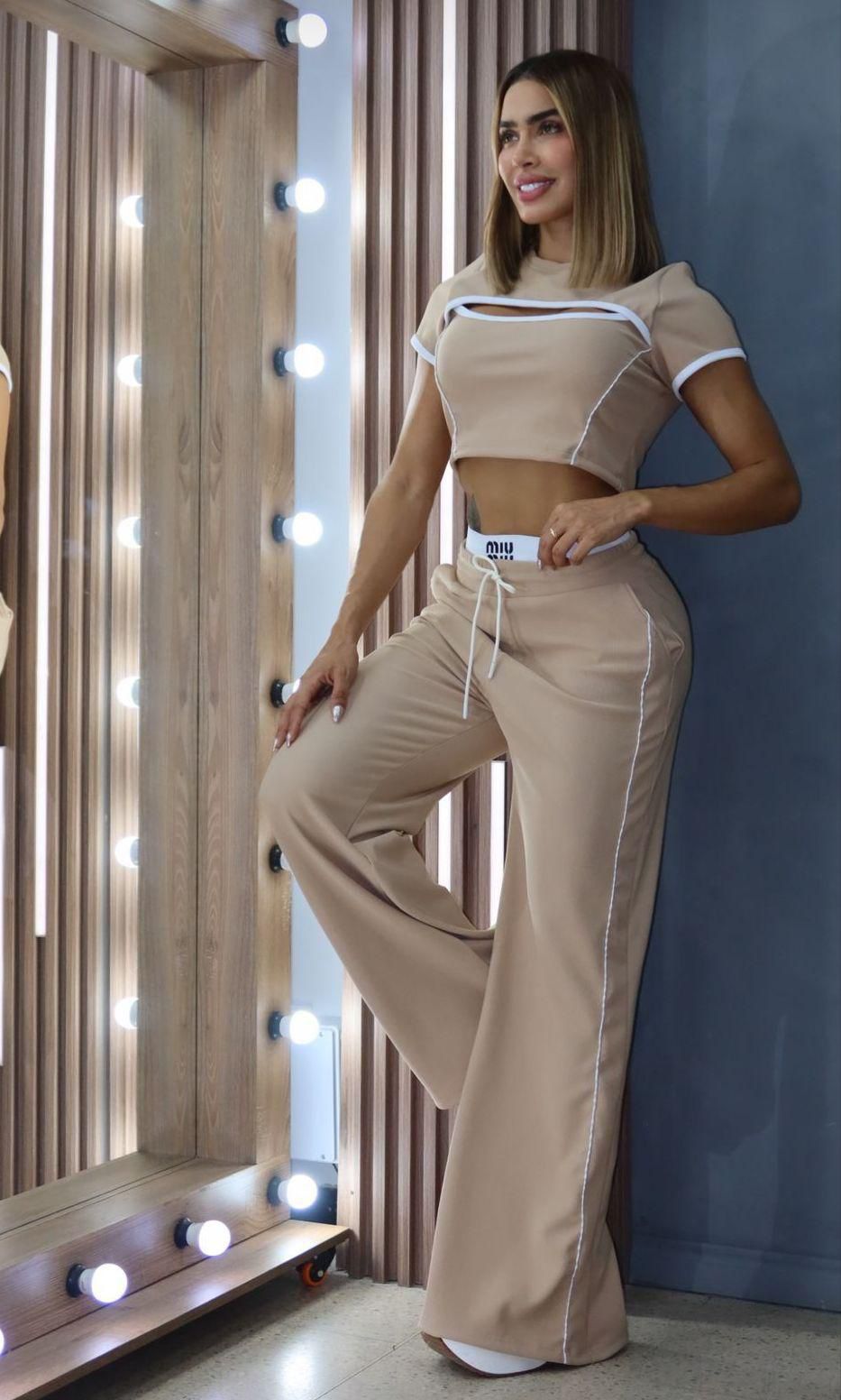 Cut-Out Top & Wide-Leg Pants Set