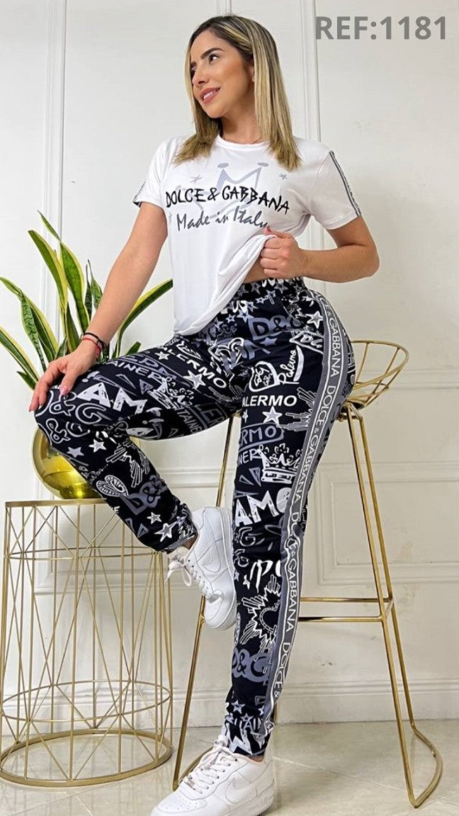 Women’s Printed Two-Piece Set – T-Shirt & Jogger Pants
