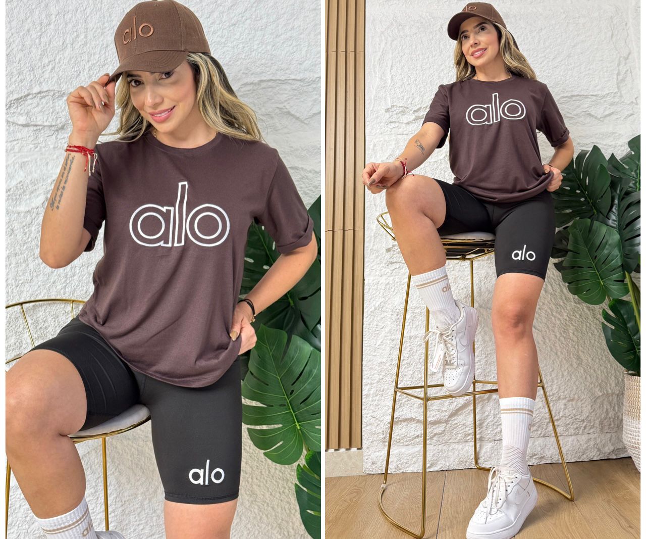 Women’s Active Set – Embroidered Cotton T-Shirt & Suplex Biker Leggings