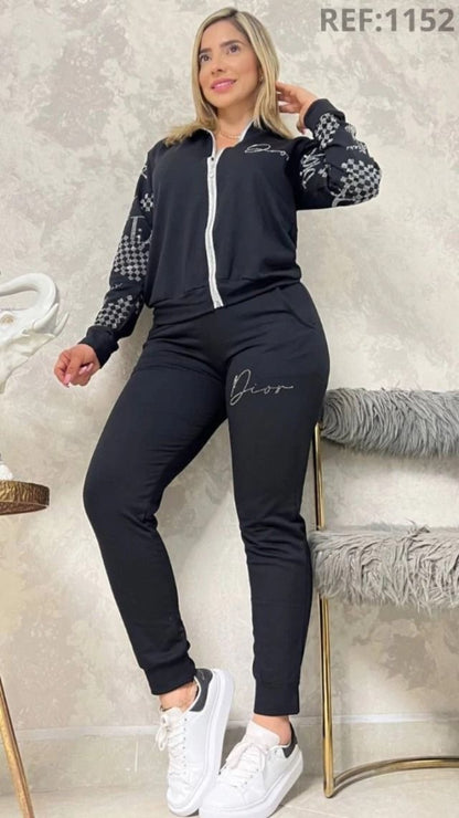 Women’s Casual Tracksuit Set – Zip Jacket & Jogger Pants