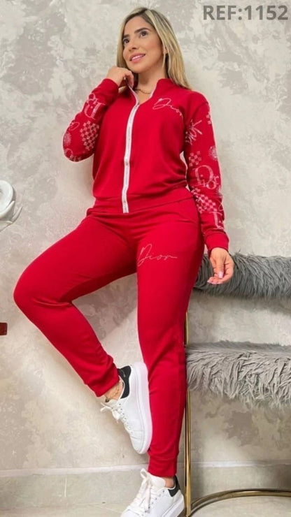Women’s Casual Tracksuit Set – Zip Jacket & Jogger Pants