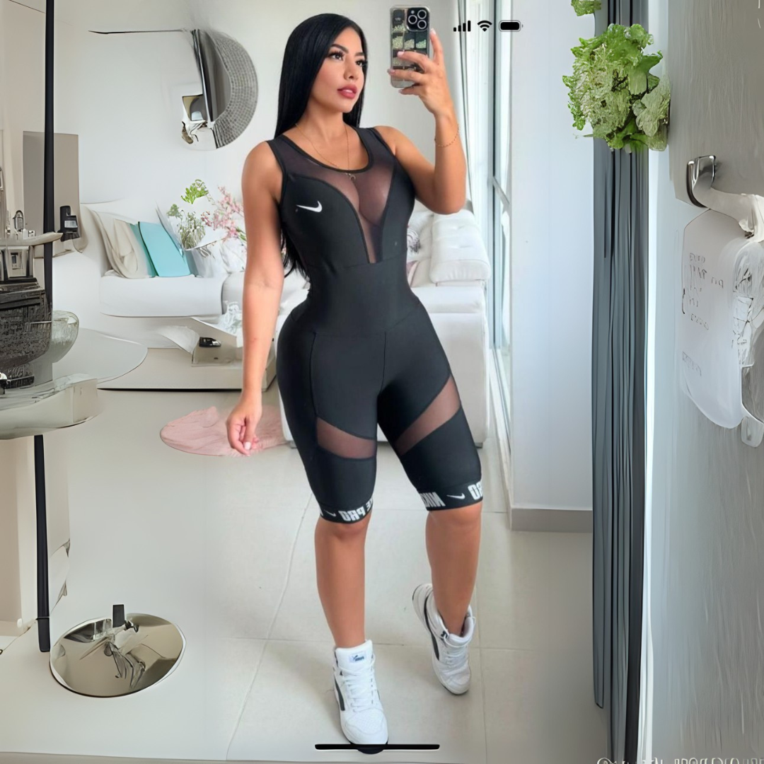 Women’s Mesh Panel Jumpsuit – Short Length