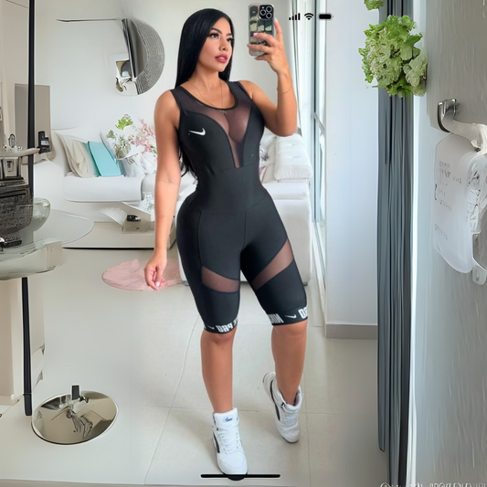 Women’s Mesh Panel Jumpsuit – Short Length